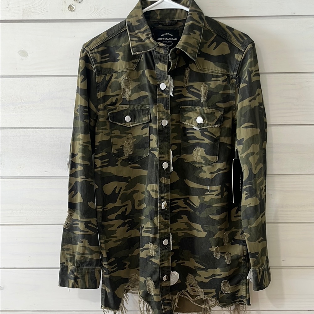 American Bazi | Camouflage Denim Jacket Olive Green Small